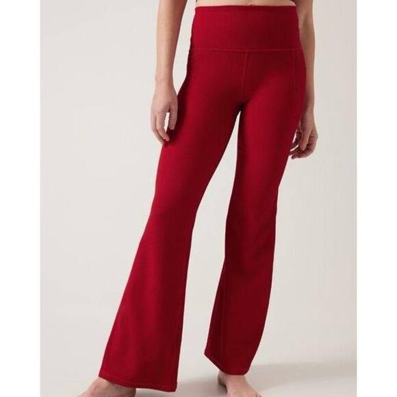 Athleta Candy Red Salutation Stash Ribbed Flare Leggings size XS - Picture 10 of 11